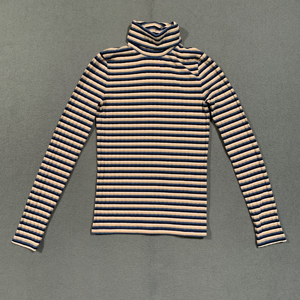 Madewell Turtleneck Top Women XS 90s Striped Ribbed Long Sleeve Slim Fit